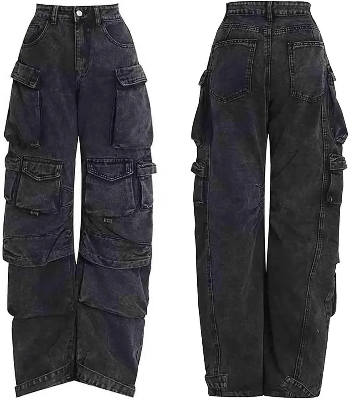 Women's Cargo Pants Y2K Clothing Multi-Pocket Relaxed Fit Jeans Grunge Clothes Alt Emo Hip Streetwear