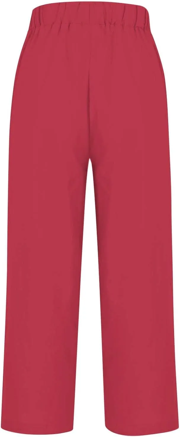 Womens Casual Boho Linen Pants Floral Cotton Linen Casual Pants Drawstring Linen Pants Women Women's Cotton Linen