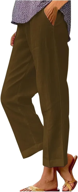 Womens Casual Boho Linen Pants Floral Cotton Linen Casual Pants Drawstring Linen Pants Women Women's Cotton Linen
