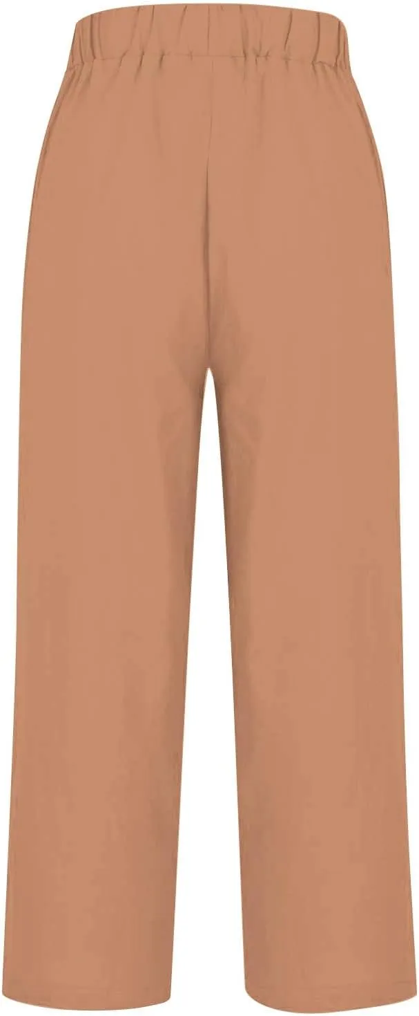 Womens Casual Boho Linen Pants Floral Cotton Linen Casual Pants Drawstring Linen Pants Women Women's Cotton Linen