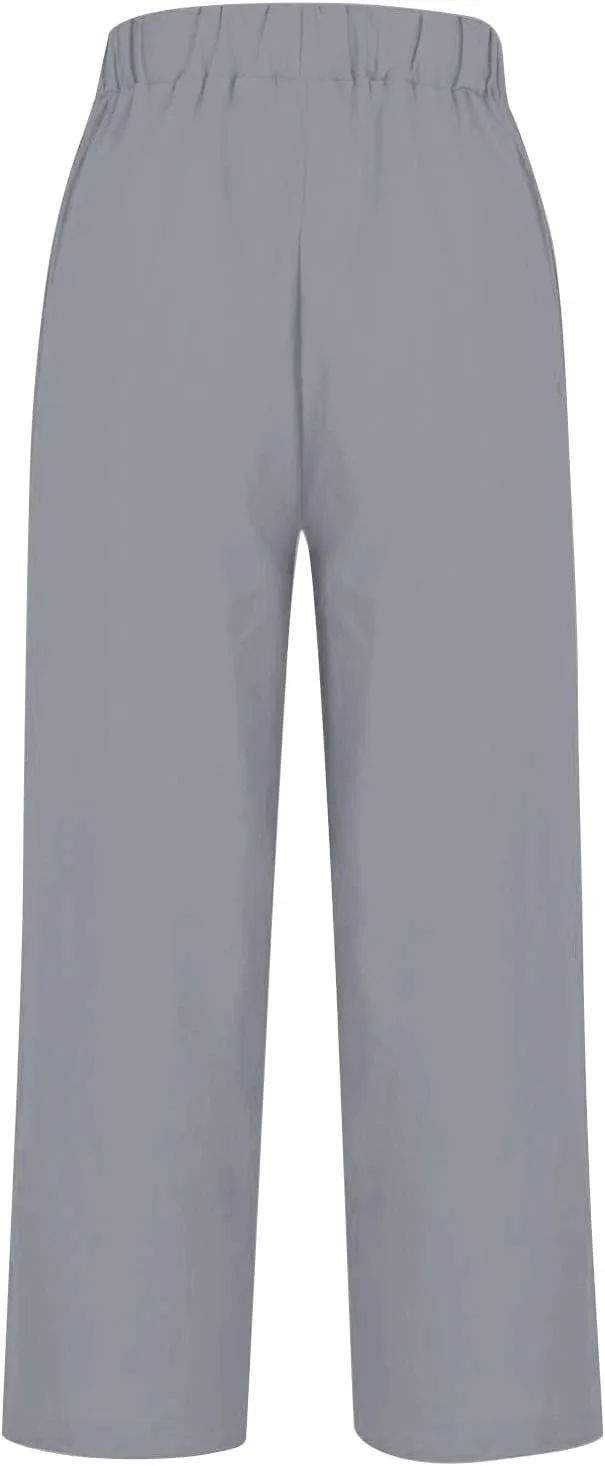 Womens Casual Boho Linen Pants Floral Cotton Linen Casual Pants Drawstring Linen Pants Women Women's Cotton Linen