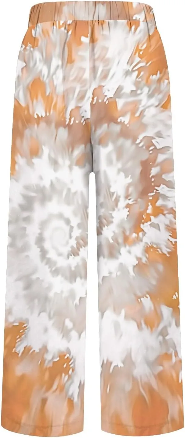 Women's Casual Pants Linen Pants Summer Boho Floral Pants Hight Waist Drawstring Casual Loose Floral Trousers