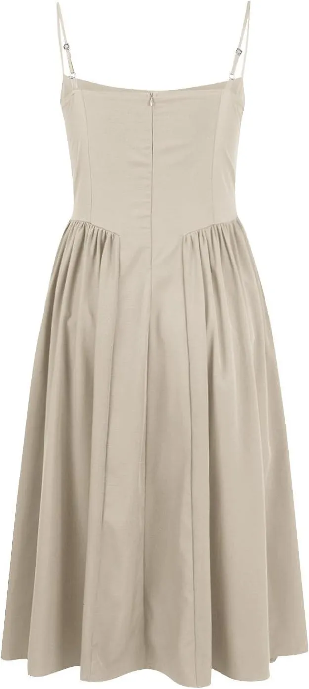 Womens Corset Dress Sexy Sleeveless Spaghetti Strap Bustier A Line Flowy Swing Midi Dress Low Cut Dressy Sundress