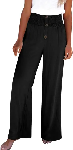 Womens Cotton Linen Pants Wide Leg High Waisted Casual Pants Dress Pants for Business Casual Ladies Elegant Pants