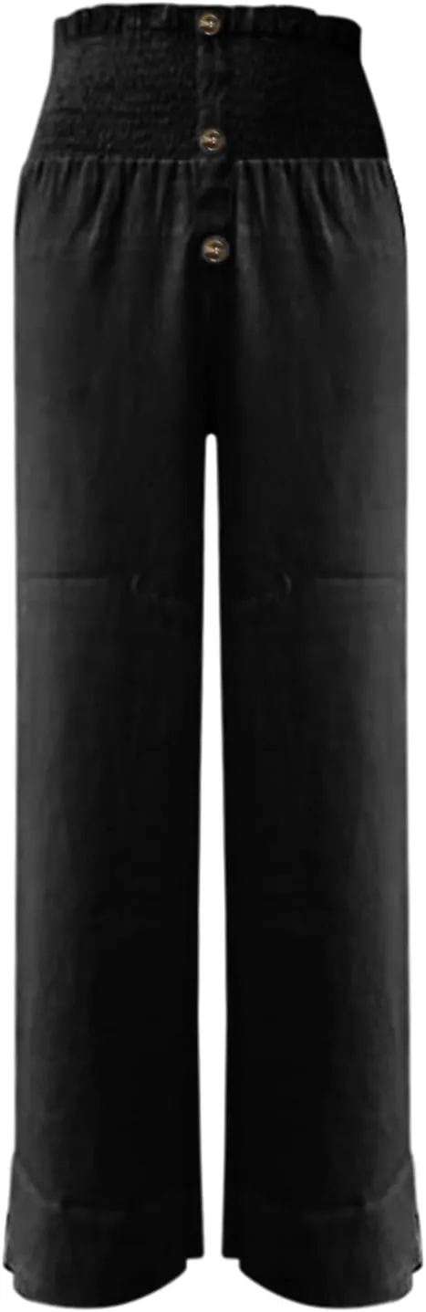 Womens Cotton Linen Pants Wide Leg High Waisted Casual Pants Dress Pants for Business Casual Ladies Elegant Pants
