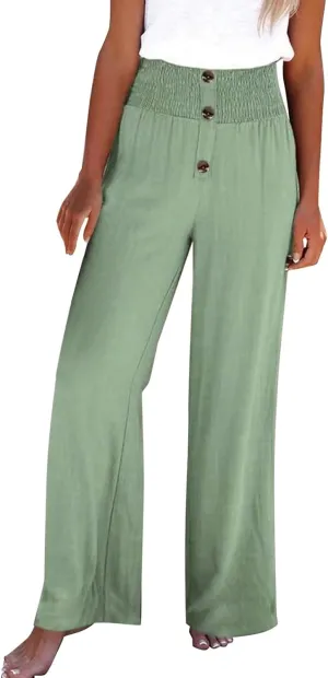Womens Cotton Linen Pants Wide Leg High Waisted Casual Pants Dress Pants for Business Casual Ladies Elegant Pants