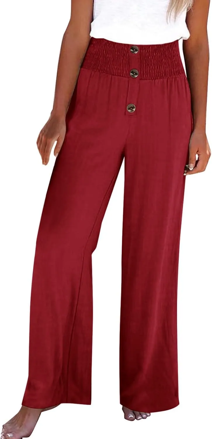 Womens Cotton Linen Pants Wide Leg High Waisted Casual Pants Dress Pants for Business Casual Ladies Elegant Pants