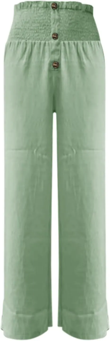 Womens Cotton Linen Pants Wide Leg High Waisted Casual Pants Dress Pants for Business Casual Ladies Elegant Pants