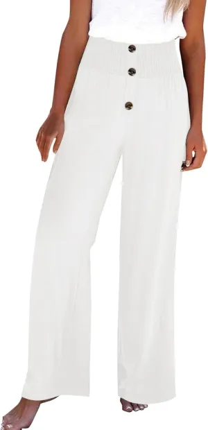 Womens Cotton Linen Pants Wide Leg High Waisted Casual Pants Dress Pants for Business Casual Ladies Elegant Pants