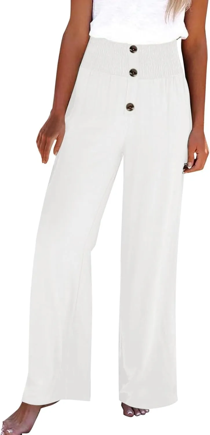 Womens Cotton Linen Pants Wide Leg High Waisted Casual Pants Dress Pants for Business Casual Ladies Elegant Pants