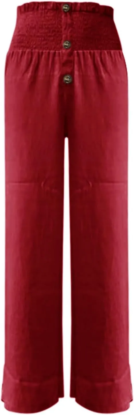 Womens Cotton Linen Pants Wide Leg High Waisted Casual Pants Dress Pants for Business Casual Ladies Elegant Pants