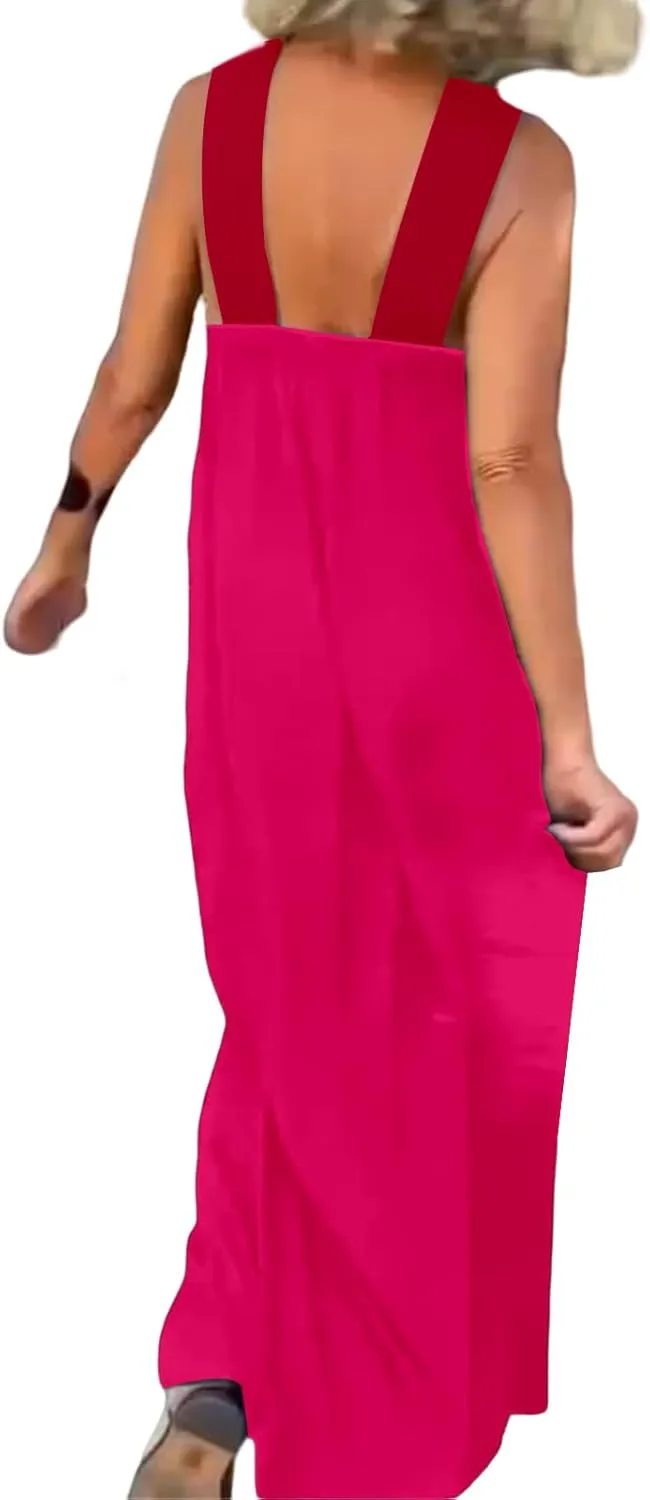 Women's Cross Halter Neck Sleeveless Stitching Dress Fashion Trendy Dressy Long Maxi Dresses Casual Sundress 2025