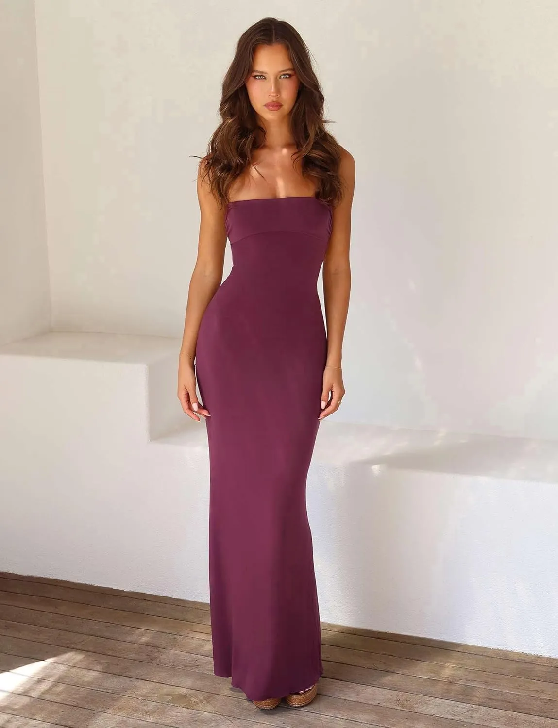 Women's Cutout Backless Maxi Dress Sexy Sleeveless Tight Slip Spaghetti Strap Long Dresses