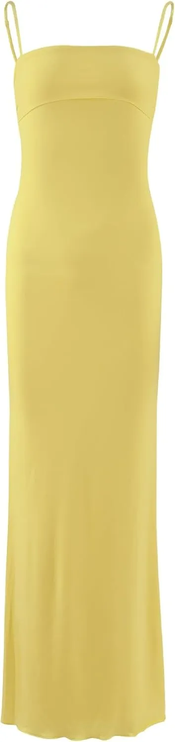 Women's Cutout Backless Maxi Dress Sexy Sleeveless Tight Slip Spaghetti Strap Long Dresses