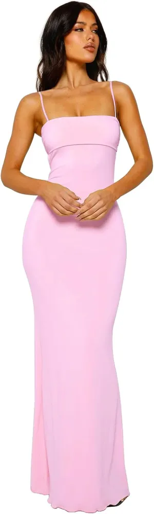 Women's Cutout Backless Maxi Dress Sexy Sleeveless Tight Slip Spaghetti Strap Long Dresses