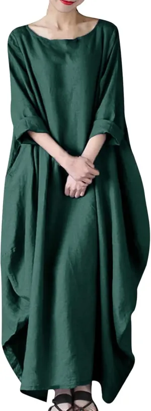 Womens Dresses Plus Size Summer Loose Fit Maxi Long Dress Oversize Long Sleeve Summer Flowy Swing Sundress 2025