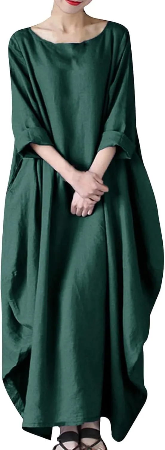 Womens Dresses Plus Size Summer Loose Fit Maxi Long Dress Oversize Long Sleeve Summer Flowy Swing Sundress 2025