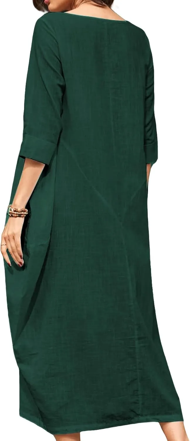 Womens Dresses Plus Size Summer Loose Fit Maxi Long Dress Oversize Long Sleeve Summer Flowy Swing Sundress 2025