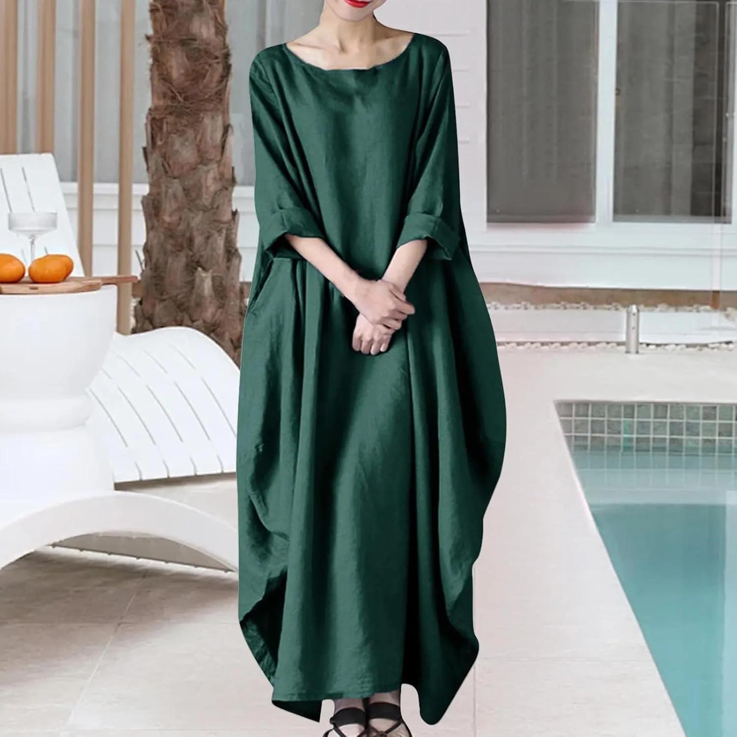 Womens Dresses Plus Size Summer Loose Fit Maxi Long Dress Oversize Long Sleeve Summer Flowy Swing Sundress 2025