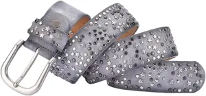 Women’S Fashion PU Leather Belt Sequins Metal Buckle Rivet Belt