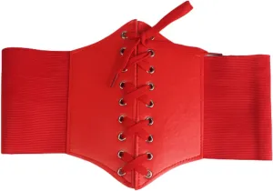 Women's Faux Leather Corset Belt Vintage Stretch Cinch Belt Wide Steampunk Waist Corset Pirate Belt
