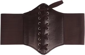 Women's Faux Leather Corset Belt Vintage Stretch Cinch Belt Wide Steampunk Waist Corset Pirate Belt