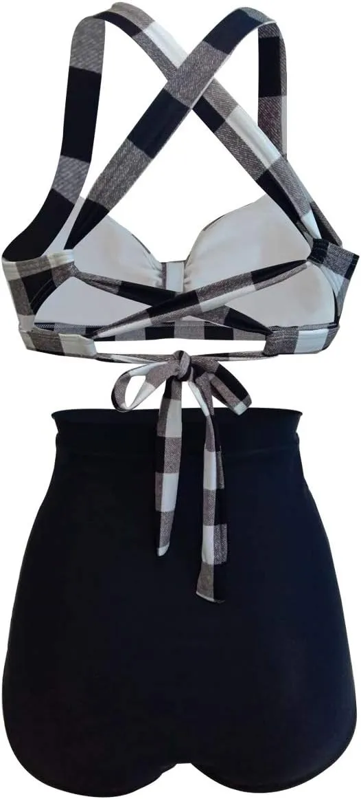Women's Floral Halter High Waist Bikini Swimsuit Floral Printing Bathing Suits 2 Pieces