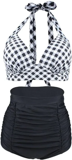 Women's Floral Halter High Waist Bikini Swimsuit Floral Printing Bathing Suits 2 Pieces