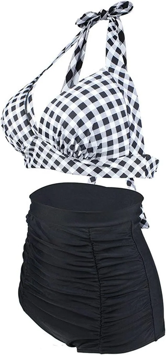 Women's Floral Halter High Waist Bikini Swimsuit Floral Printing Bathing Suits 2 Pieces