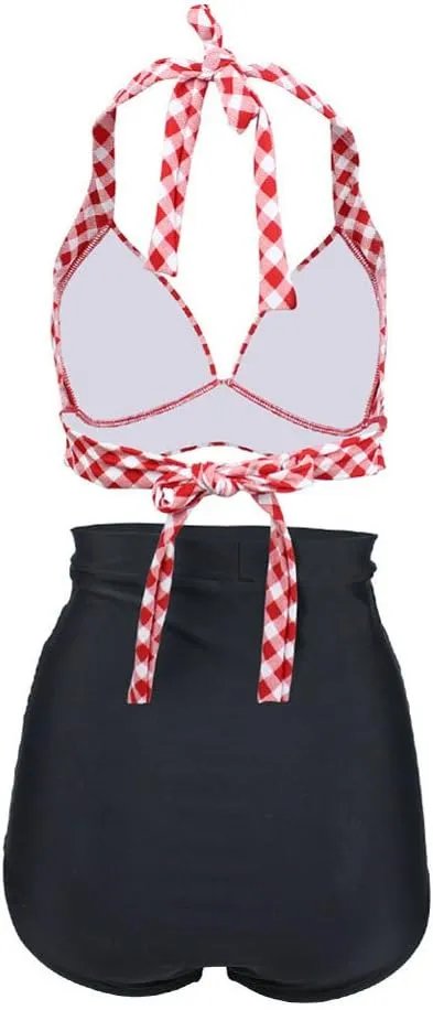 Women's Floral Halter High Waist Bikini Swimsuit Floral Printing Bathing Suits 2 Pieces