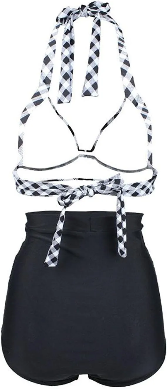 Women's Floral Halter High Waist Bikini Swimsuit Floral Printing Bathing Suits 2 Pieces
