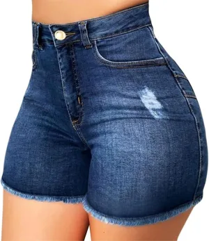Womens Jean Shorts High Waisted Stretchy Denim Shorts Sexy Summer Hot Pants with Pockets Tummy Control Jean Shorts