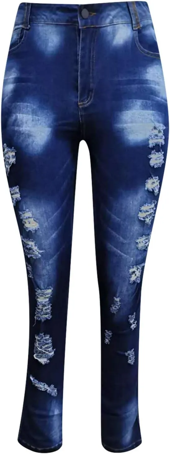 Womens Jeans Casual Skinny Ripped Jeans Classic High Waist Distressed Stretchy Straight Leg Jeans Pants