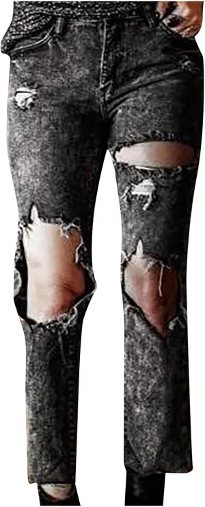 Womens Jeans High Waisted Tummy Control Skinny Denim Jeans Trendy Casual Ripped Stretchy Denim Pants