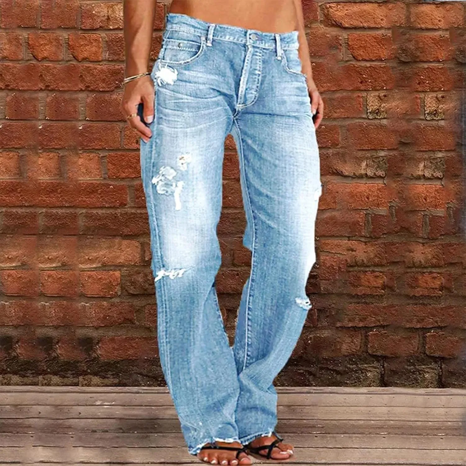 Womens Jeans Lace Poket Waisted Pants Trousers Up Womens Casual Women's Jeans Trendy Jeans for Women 2024
