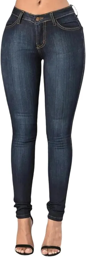 Women's Jeans Women's Mid-Rise Super Stretch Skinny Jeans Dark Blue Women's Skinny Straight Hip Lift Jeans