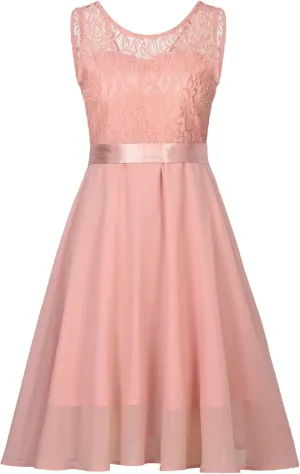 Womens Lace Patchwork Cocktail Dress Wedding Guest Prom Party Homecoming A-Line Swing Dress Fashion Sundress