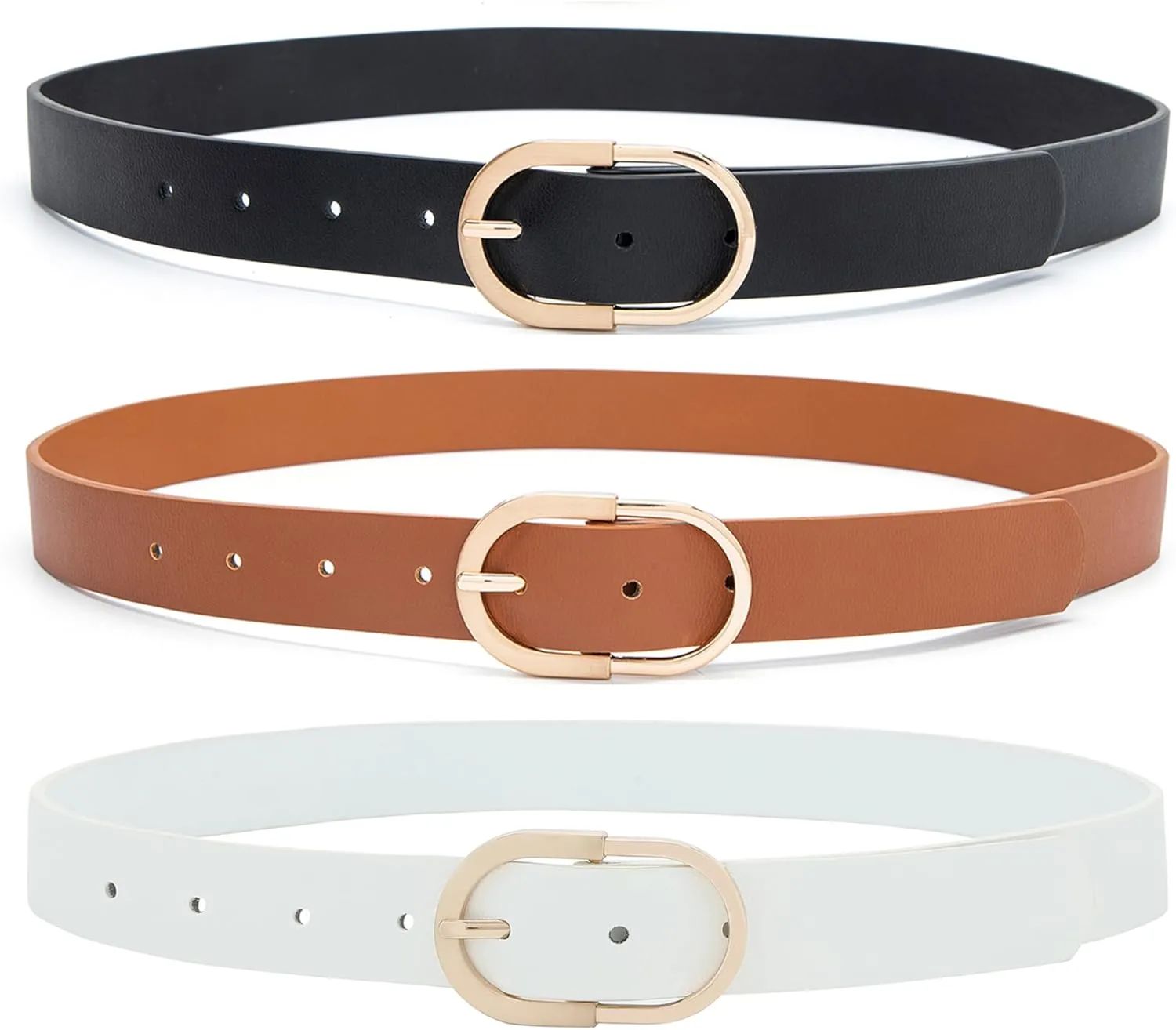 Womens Leather Waist Belts for Jeans Pants with Gold Buckle