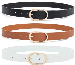 Womens Leather Waist Belts for Jeans Pants with Gold Buckle