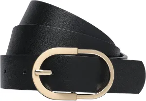 Womens Leather Waist Belts for Jeans Pants with Gold Buckle