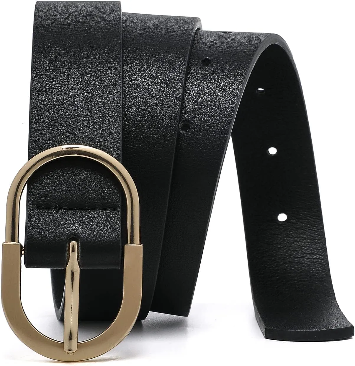 Womens Leather Waist Belts for Jeans Pants with Gold Buckle
