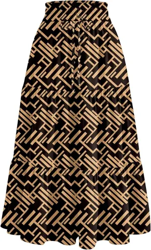 Women's Long Elastic High Waist Retro Pleated A-Line Flared Maxi Skirts