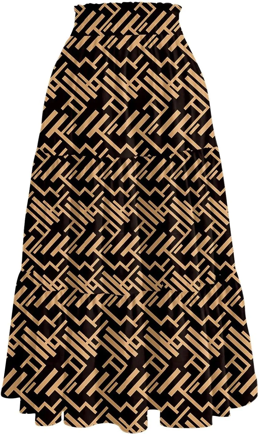 Women's Long Elastic High Waist Retro Pleated A-Line Flared Maxi Skirts
