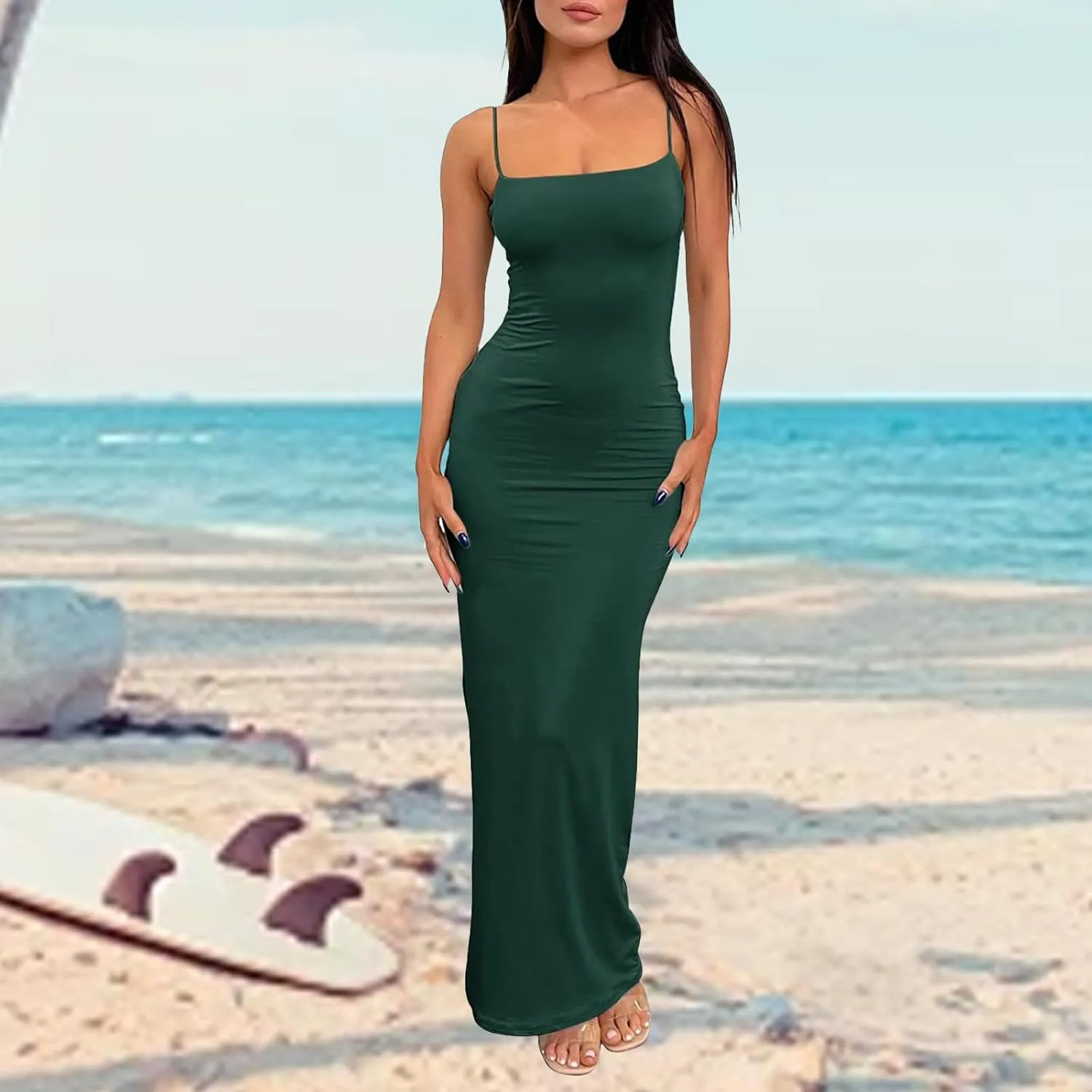 Women's Maxi Bodycon Dress Summer Casual Slip Dresses Spaghetti Strap Maxi Dress Sexy Club Party Dresses