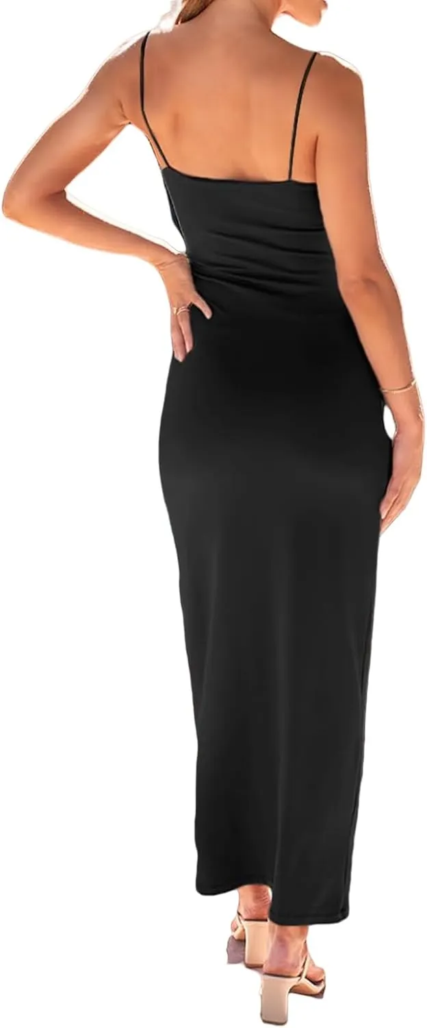 Women's Maxi Bodycon Dress Summer Casual Slip Dresses Spaghetti Strap Maxi Dress Sexy Club Party Dresses