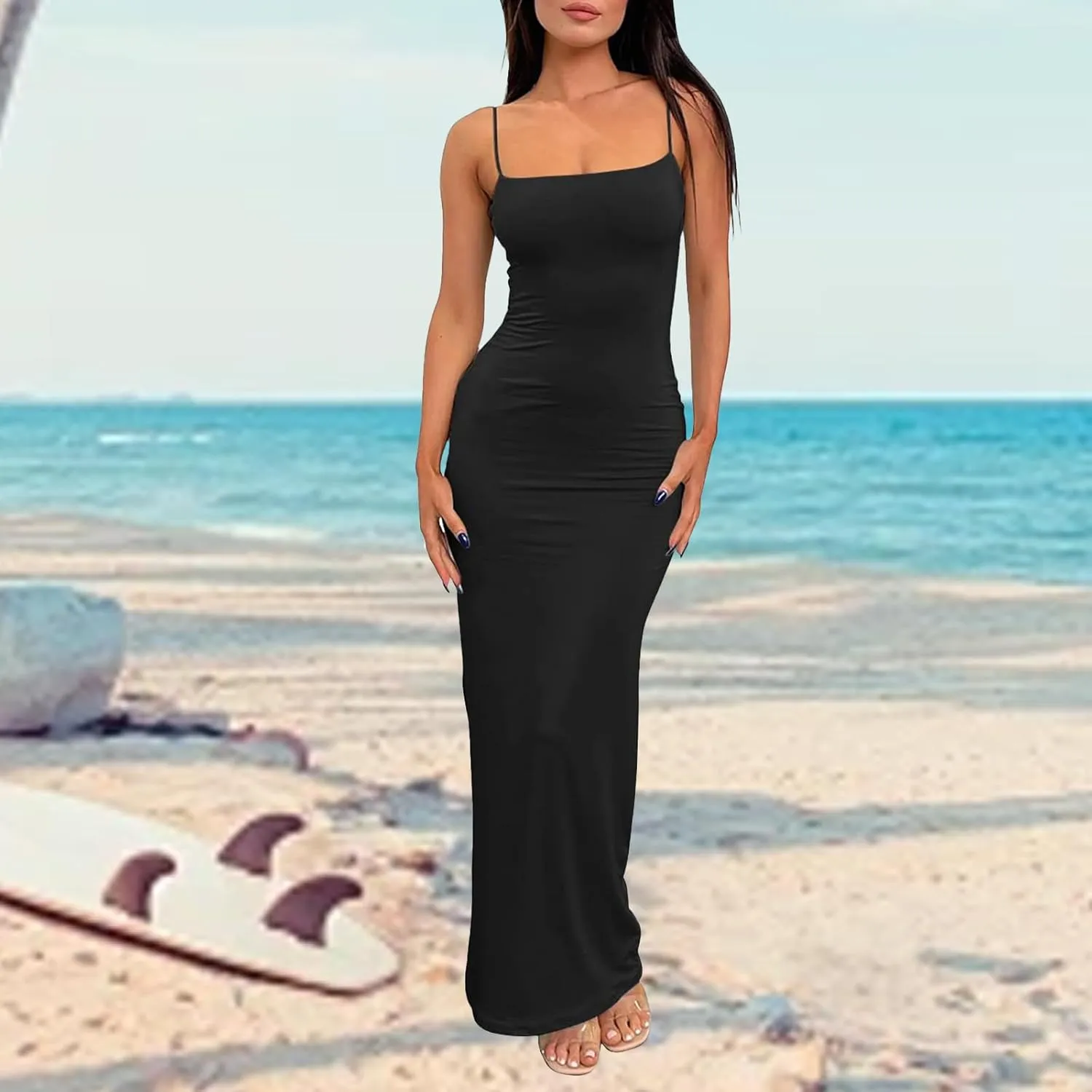 Women's Maxi Bodycon Dress Summer Casual Slip Dresses Spaghetti Strap Maxi Dress Sexy Club Party Dresses
