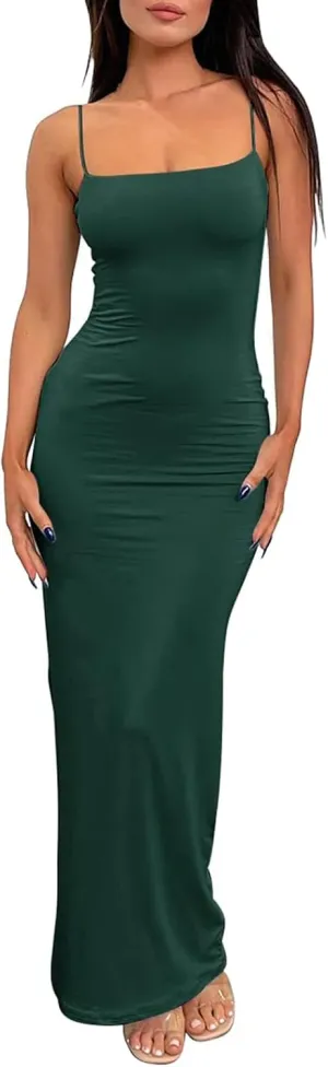Women's Maxi Bodycon Dress Summer Casual Slip Dresses Spaghetti Strap Maxi Dress Sexy Club Party Dresses
