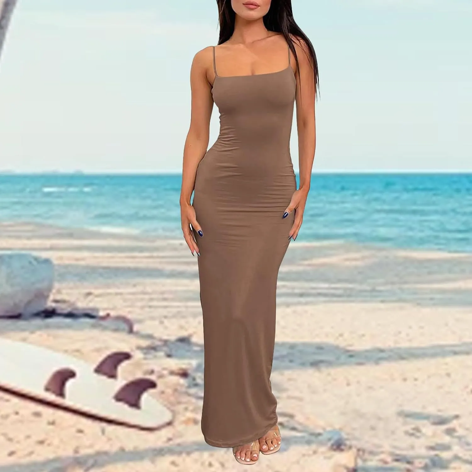 Women's Maxi Bodycon Dress Summer Casual Slip Dresses Spaghetti Strap Maxi Dress Sexy Club Party Dresses