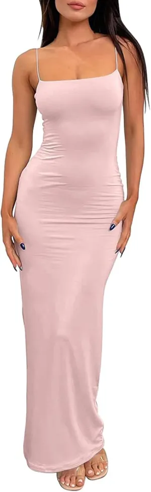 Women's Maxi Bodycon Dress Summer Casual Slip Dresses Spaghetti Strap Maxi Dress Sexy Club Party Dresses