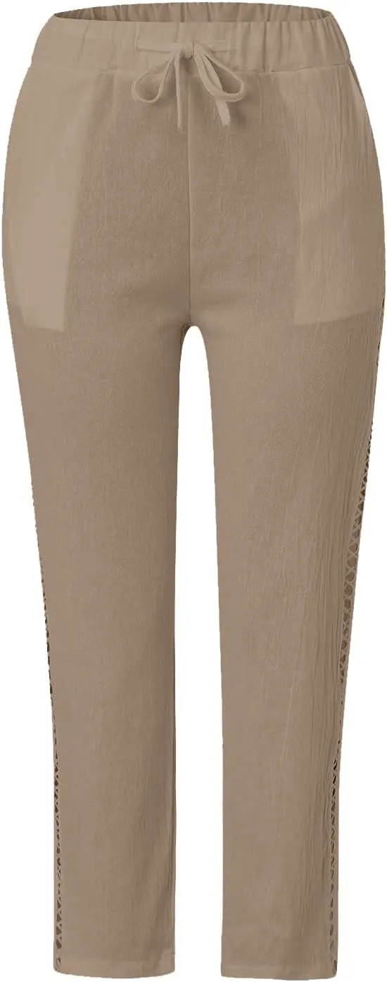 Women's Pants, Linen Straight Leg Peasant Pants Casual Relaxed Side Button Trendy